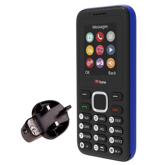 TTfone TT150 Blue Dual SIM with Mains Charger, Giff Gaff Pay As You Go-0